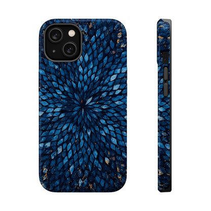 Inspiring Phone Cases Glass Feathers magnetic phone case in vibrant blue with a radial feather pattern for iPhone and Samsung