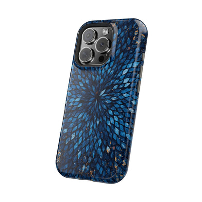 Inspiring Phone Cases Glass Feathers magnetic phone case in vibrant blue with a detailed feather pattern.