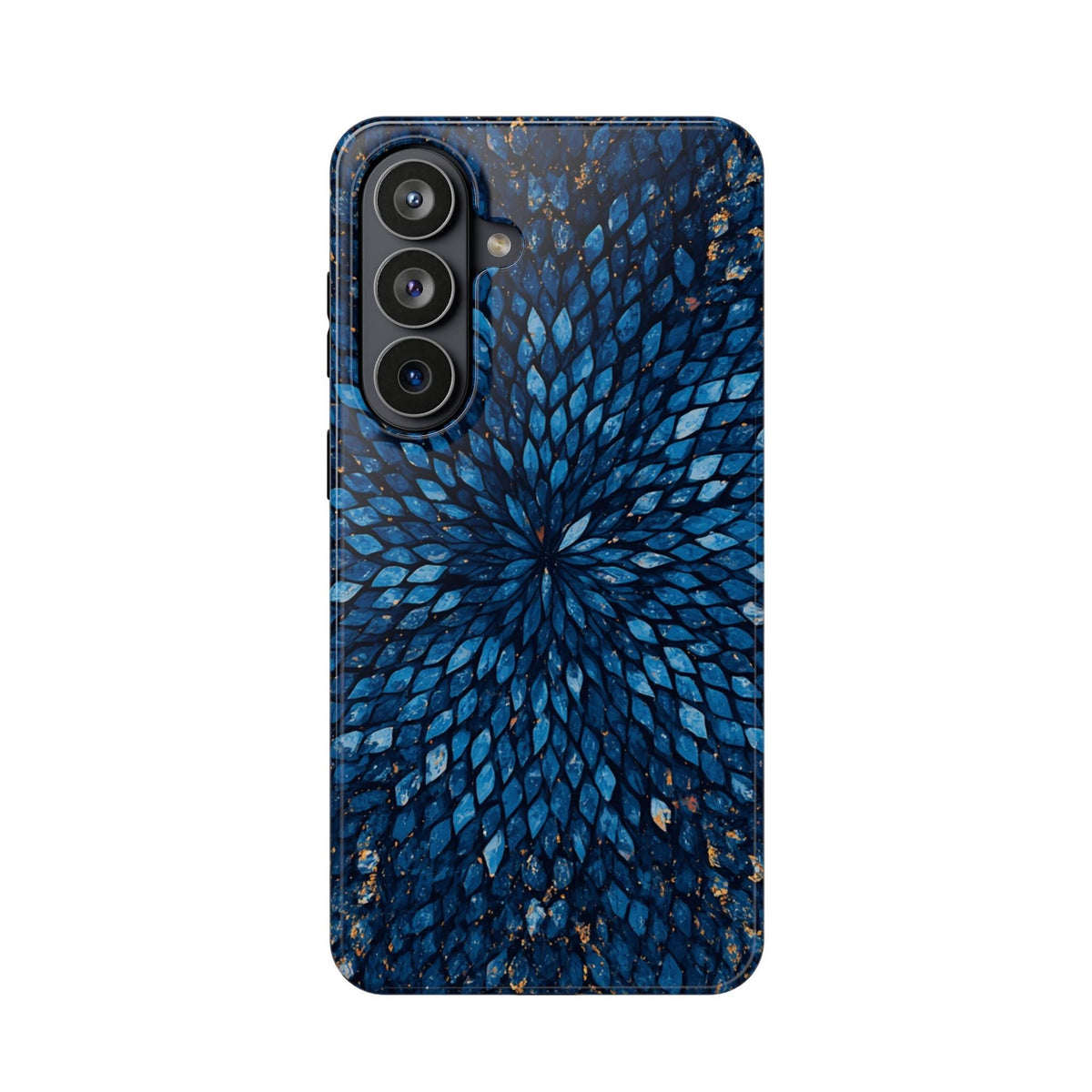 Inspiring Phone Cases blue magnetic phone case with a vibrant glass feather pattern for iPhone and Samsung Galaxy.
