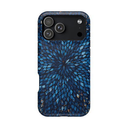 Inspiring Phone Cases Glass Feathers magnetic phone case in vibrant blue with a detailed feather pattern.