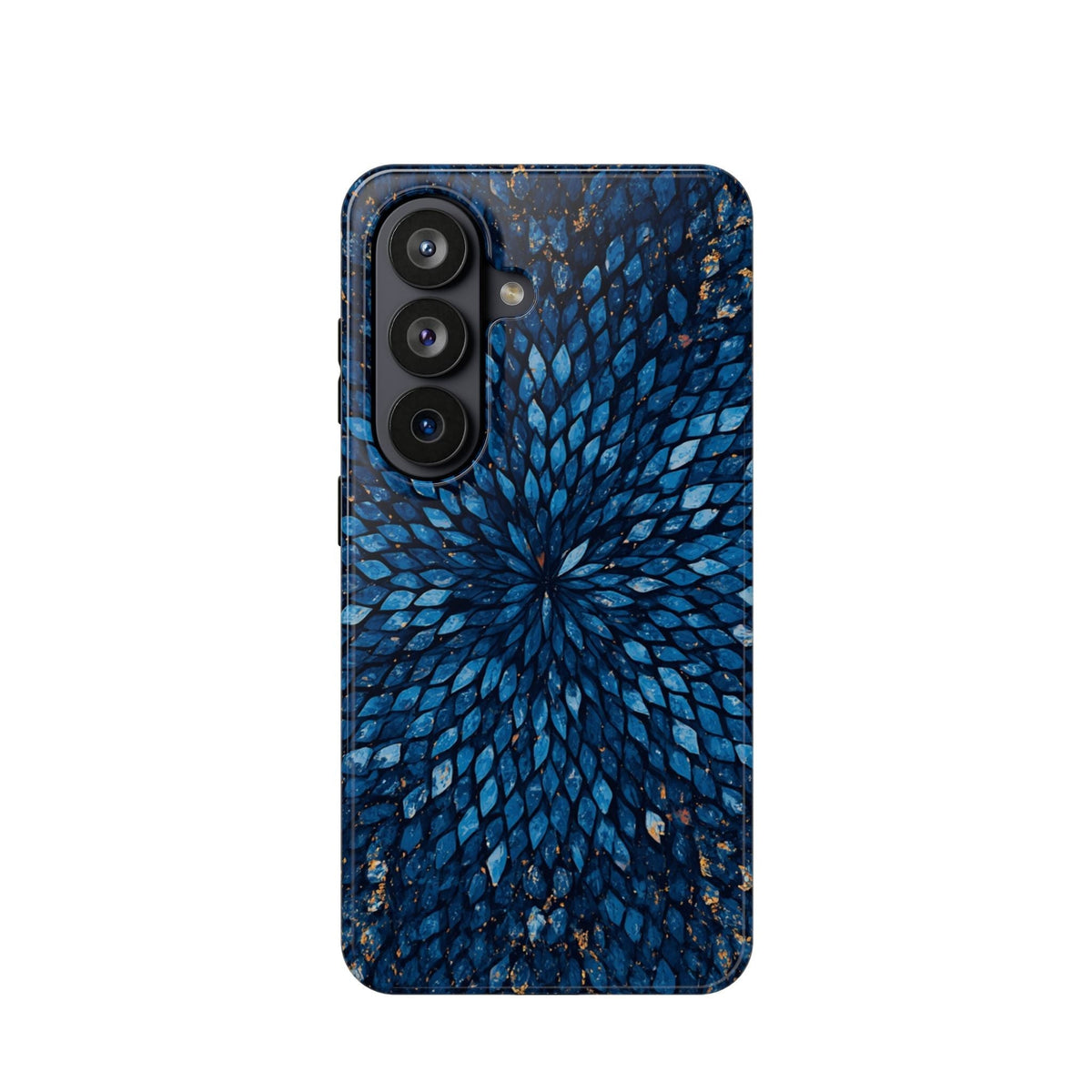 Inspiring Phone Cases Glass Feathers magnetic case with a vibrant blue feather pattern for iPhone and Samsung Galaxy
