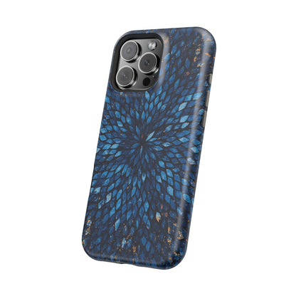 Inspiring Phone Cases Glass Feathers magnetic phone case in vibrant blue with a detailed feather pattern.