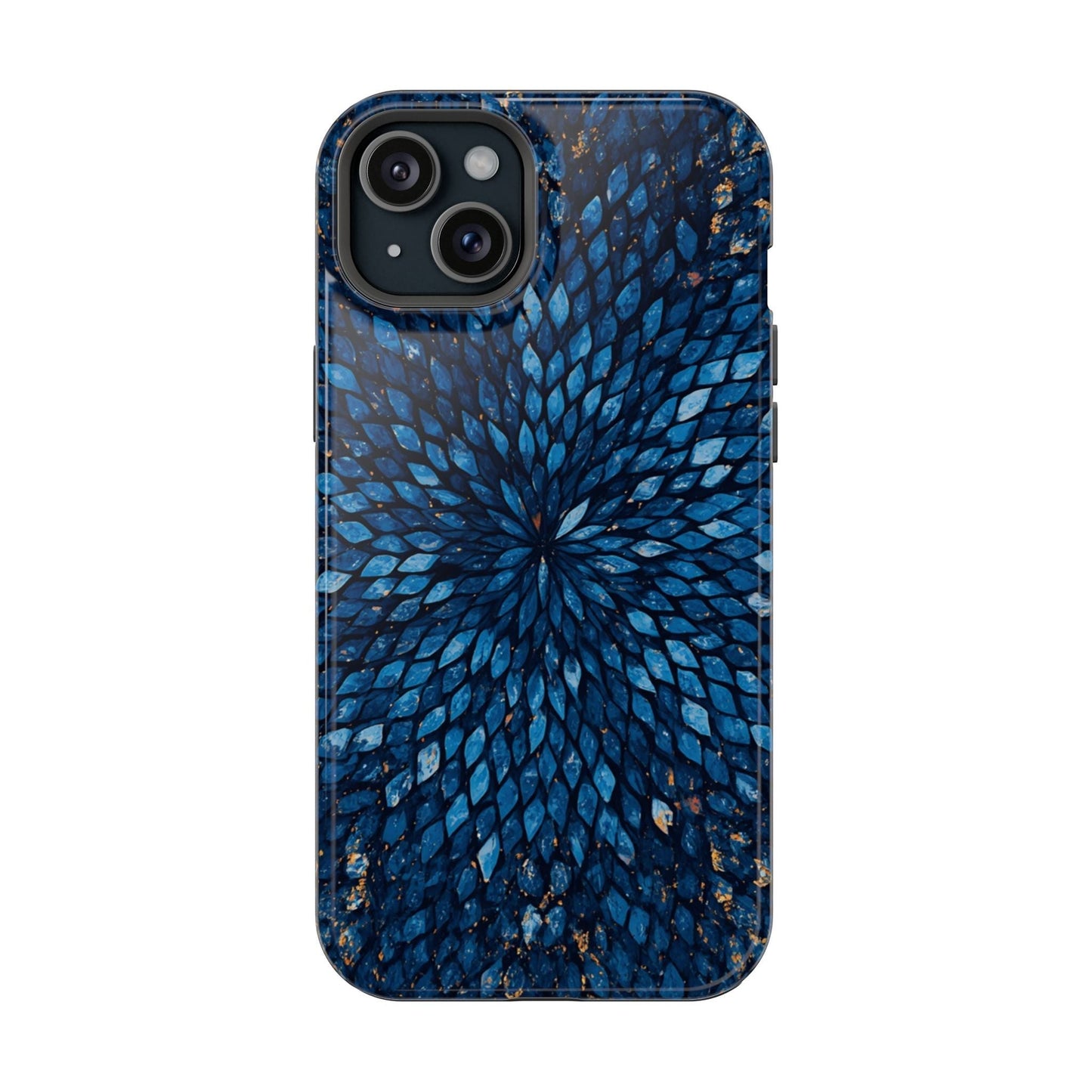 Inspiring Phone Cases Glass Feathers magnetic phone case featuring a vibrant blue abstract feather pattern.