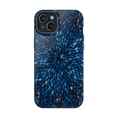 Inspiring Phone Cases Glass Feathers magnetic phone case featuring a vibrant blue abstract feather pattern.