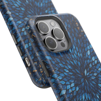 Inspiring Phone Cases Glass Feathers magnetic phone case in vibrant blue with a detailed feather pattern.