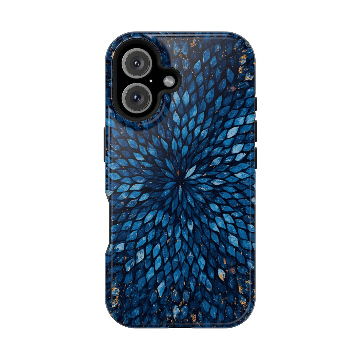 Inspiring Phone Cases Glass Feathers magnetic phone case in vibrant blue with a detailed feather pattern.