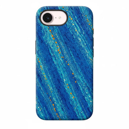 Inspiring Phone Cases cobalt blue iPhone case with abstract drift pattern and vibrant orange accents, MagSafe compatible