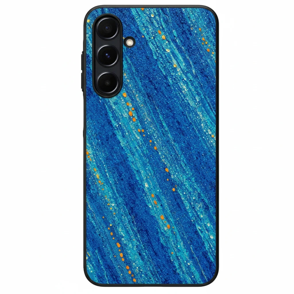 Inspiring Phone Cases Cobalt Drift phone case with blue abstract brushstrokes and orange accents for Samsung Galaxy