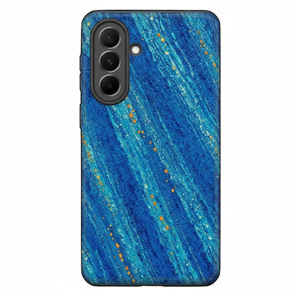 Inspiring Phone Cases Cobalt Drift phone case with abstract blue diagonal strokes and vibrant orange accents.