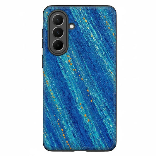 Inspiring Phone Cases Cobalt Drift phone case with abstract blue diagonal strokes and vibrant orange accents.