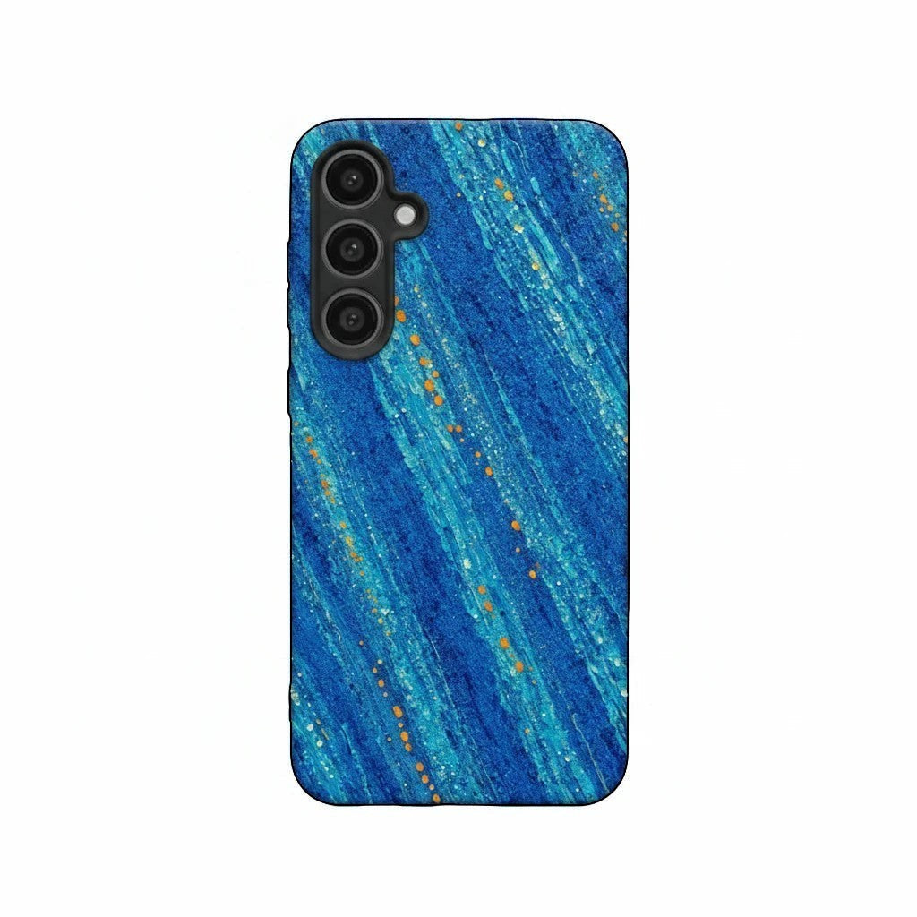Inspiring Phone Cases Cobalt Drift phone case with abstract blue diagonal strokes and vibrant orange accents.