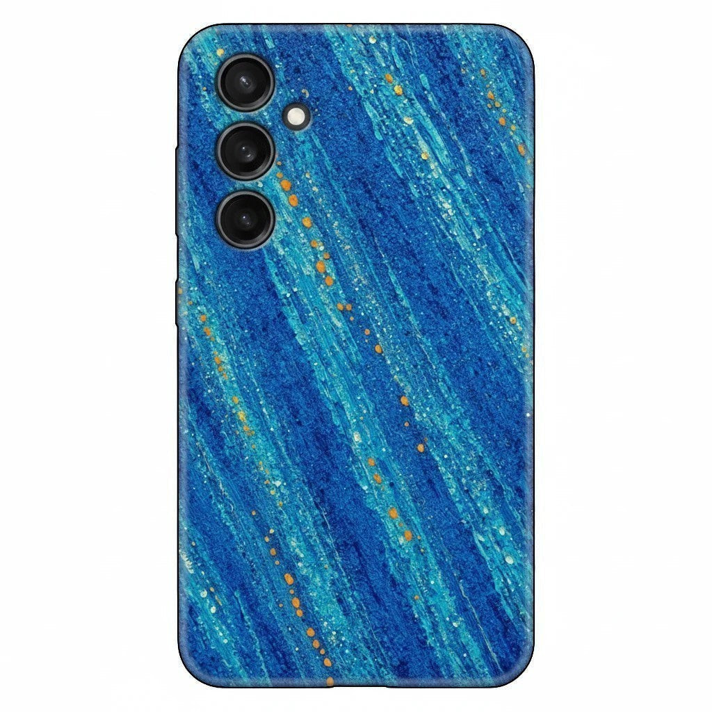 Inspiring Phone Cases Cobalt Drift phone case with abstract blue and turquoise diagonal strokes and orange accents