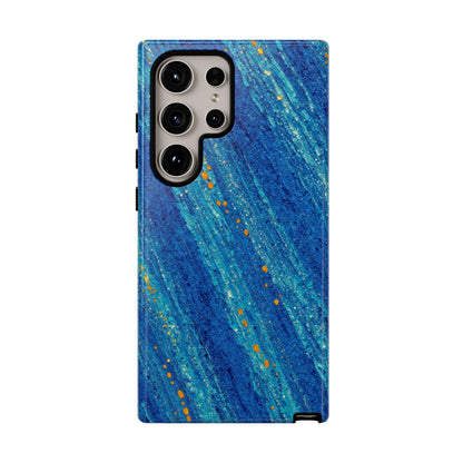 Inspiring Phone Cases Cobalt Drift abstract blue Samsung phone case with vibrant orange accents and smooth finish