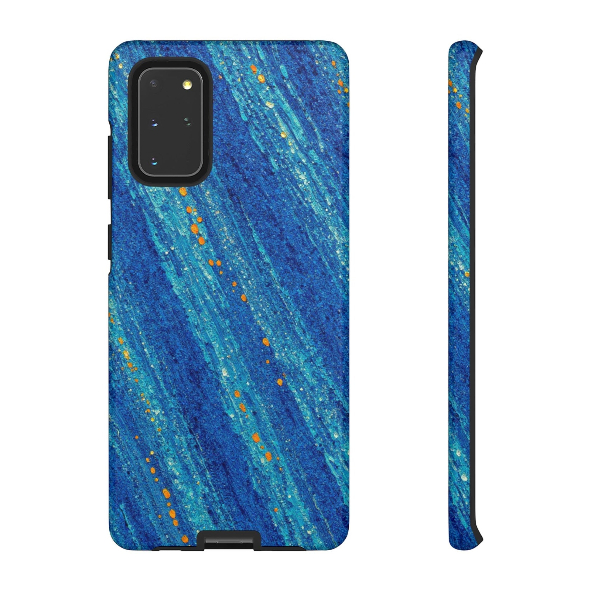 Inspiring Phone Cases Cobalt Drift abstract blue and orange patterned protective case for Samsung Galaxy smartphones.