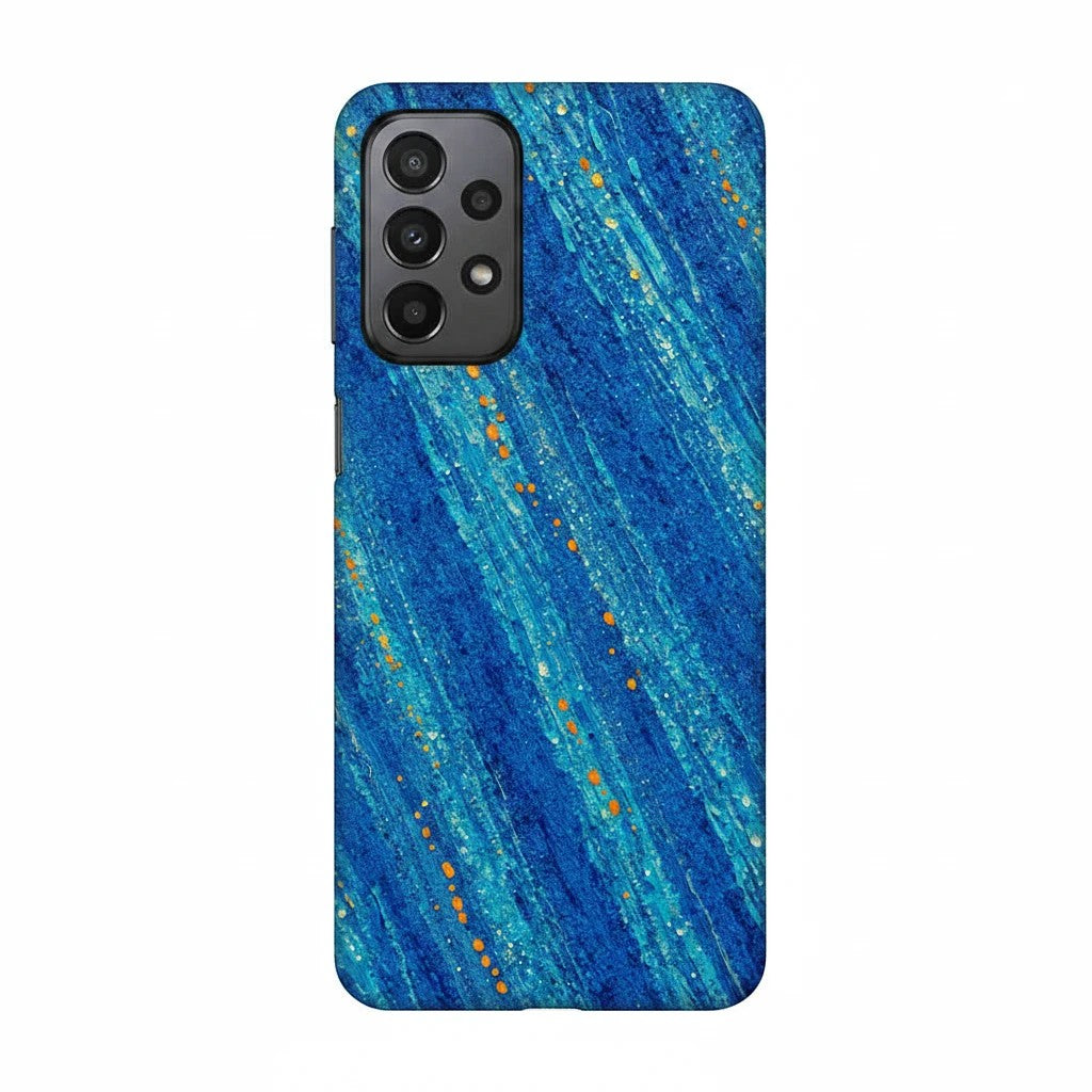 Inspiring Phone Cases Cobalt Drift phone case with abstract blue strokes and orange accents for Samsung Galaxy.