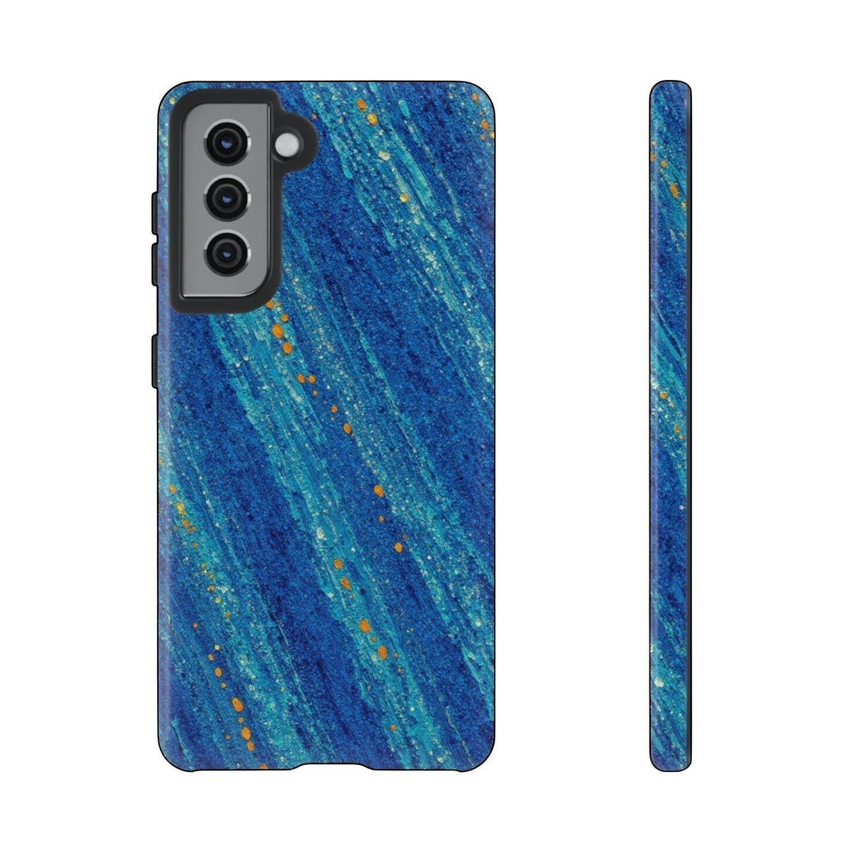 Inspiring Phone Cases Cobalt Drift phone case with blue abstract brushstrokes and orange accents for Samsung Galaxy