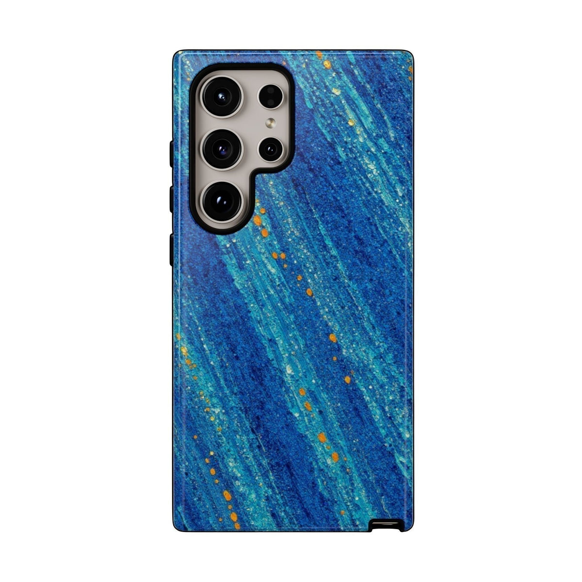 Inspiring Phone Cases Cobalt Drift phone case with blue abstract strokes and orange accents for Samsung Galaxy