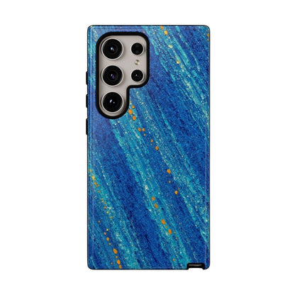 Inspiring Phone Cases Cobalt Drift phone case with blue abstract strokes and orange accents for Samsung Galaxy