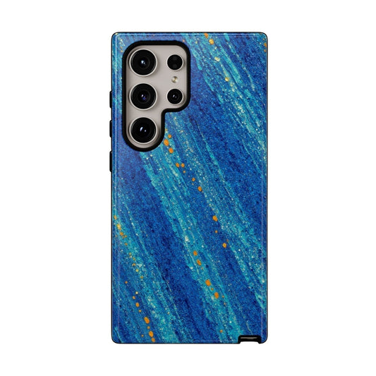 Inspiring Phone Cases Cobalt Drift phone case with blue abstract strokes and orange accents for Samsung Galaxy