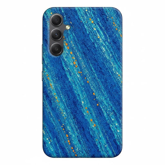 Inspiring Phone Cases Cobalt Drift Samsung phone case with abstract blue diagonal strokes and vibrant orange accents.