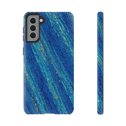 Inspiring Phone Cases Cobalt Drift Samsung phone case with blue abstract strokes and vibrant orange accents