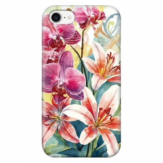 Inspiring Phone Cases floral iPhone 16e and 17e case with vibrant watercolor hibiscus and orchid flower illustration