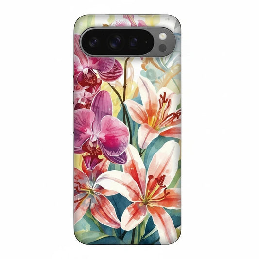 Inspiring Phone Cases Google Pixel protective cover featuring vibrant watercolor hibiscus and orchid floral print