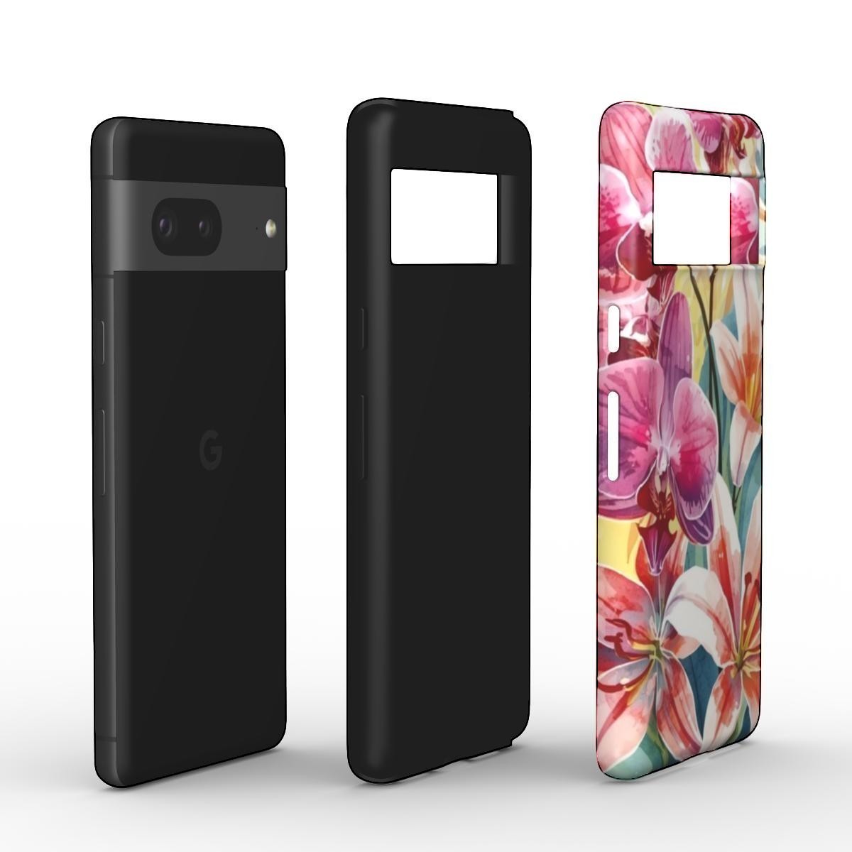 Inspiring Phone Cases Google Pixel protective case featuring vibrant hibiscus and orchid floral artwork on white background