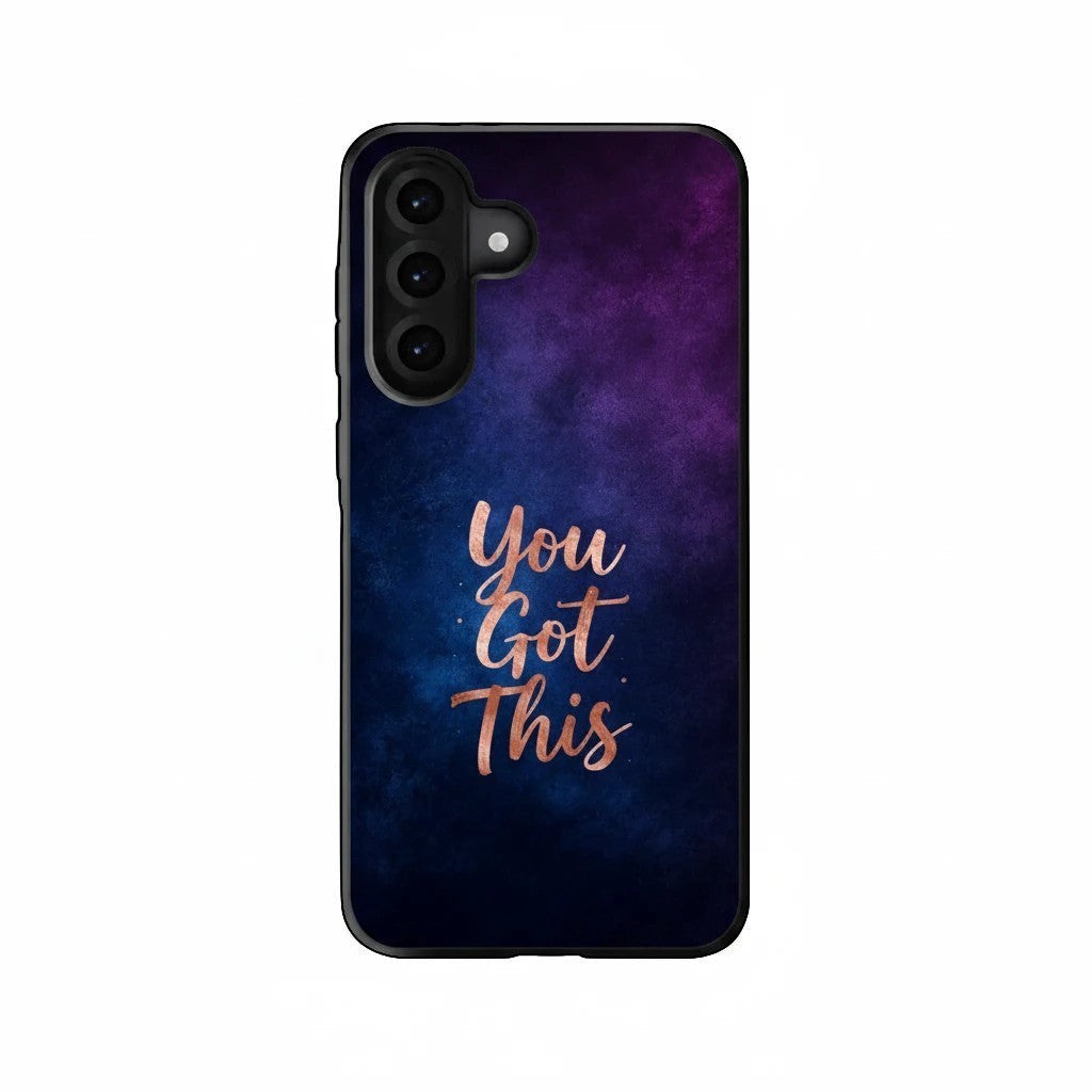 Inspiring Phone Cases Samsung phone case with indigo galaxy design and rose gold You Got This quote text.