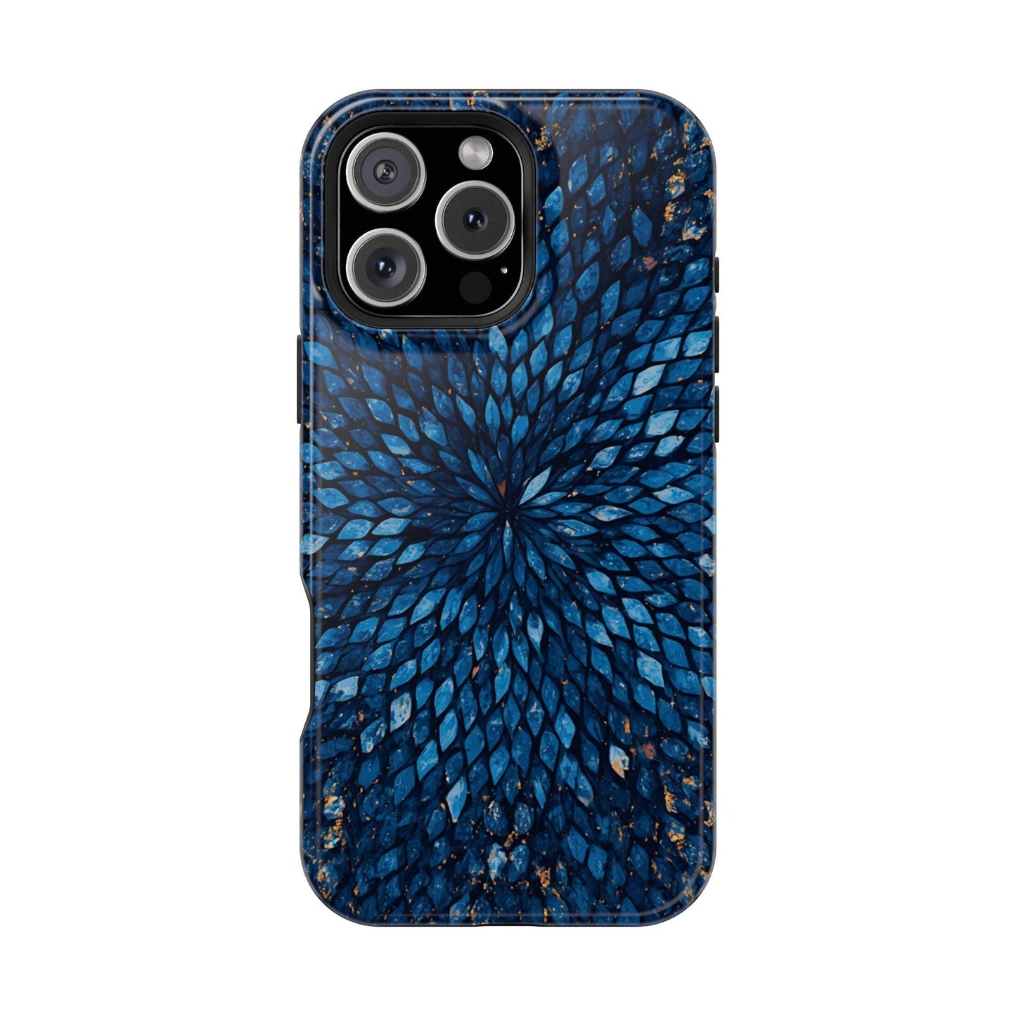 Inspiring Phone Cases Glass Feathers magnetic phone case in vibrant blue with a detailed feather pattern.