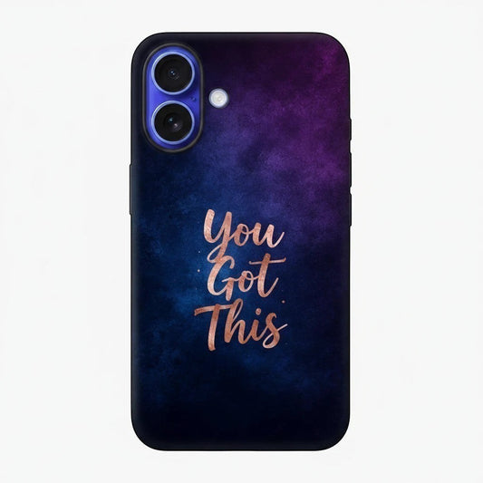 Inspiring Phone Cases iPhone MagSafe cover featuring an indigo galaxy design with rose-gold You Got This text.