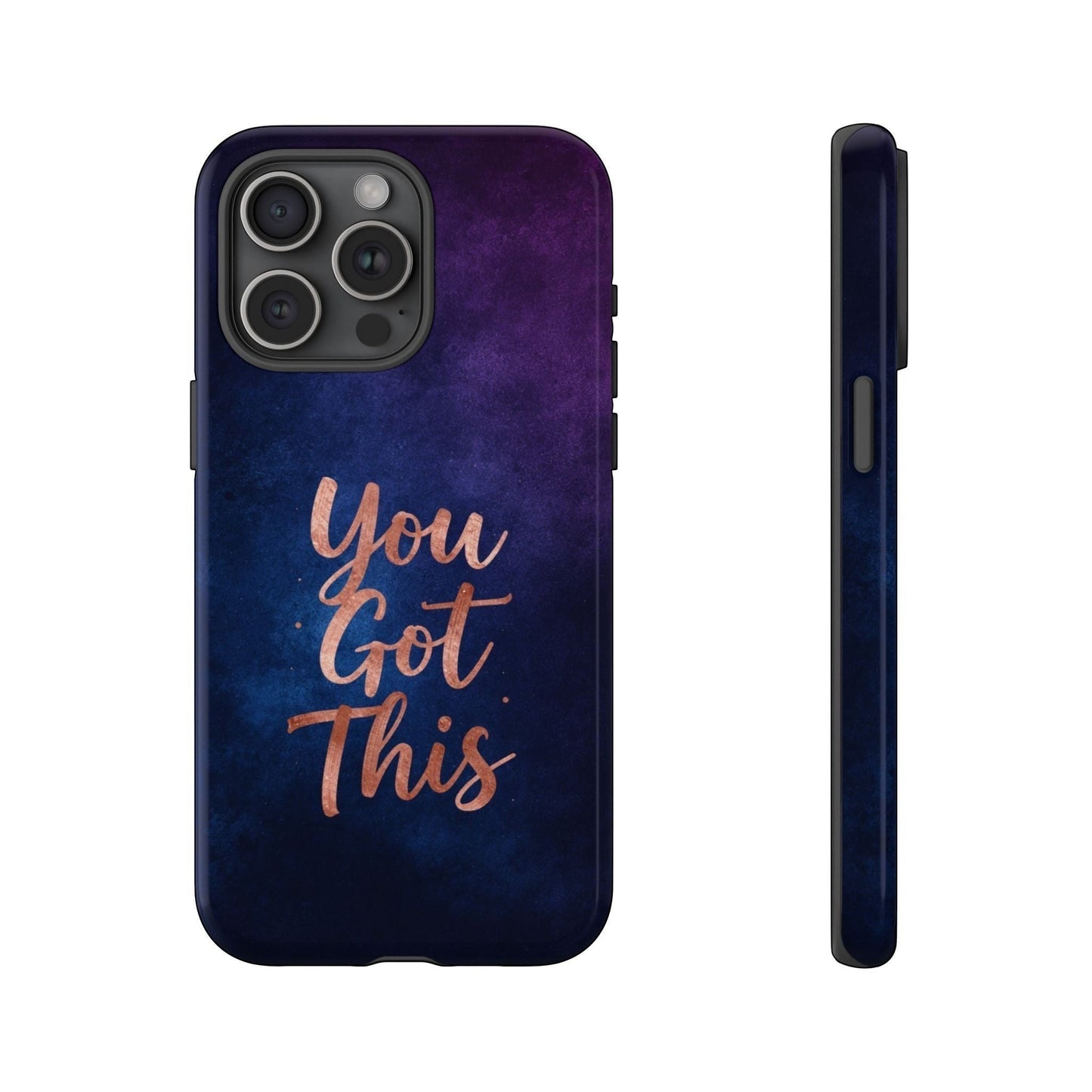 Inspiring Phone Cases iPhone MagSafe cover featuring an indigo galaxy design with rose gold You Got This text.