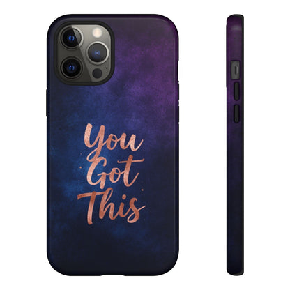 Inspiring Phone Cases iPhone MagSafe cover featuring an indigo galaxy design with rose gold You Got This text