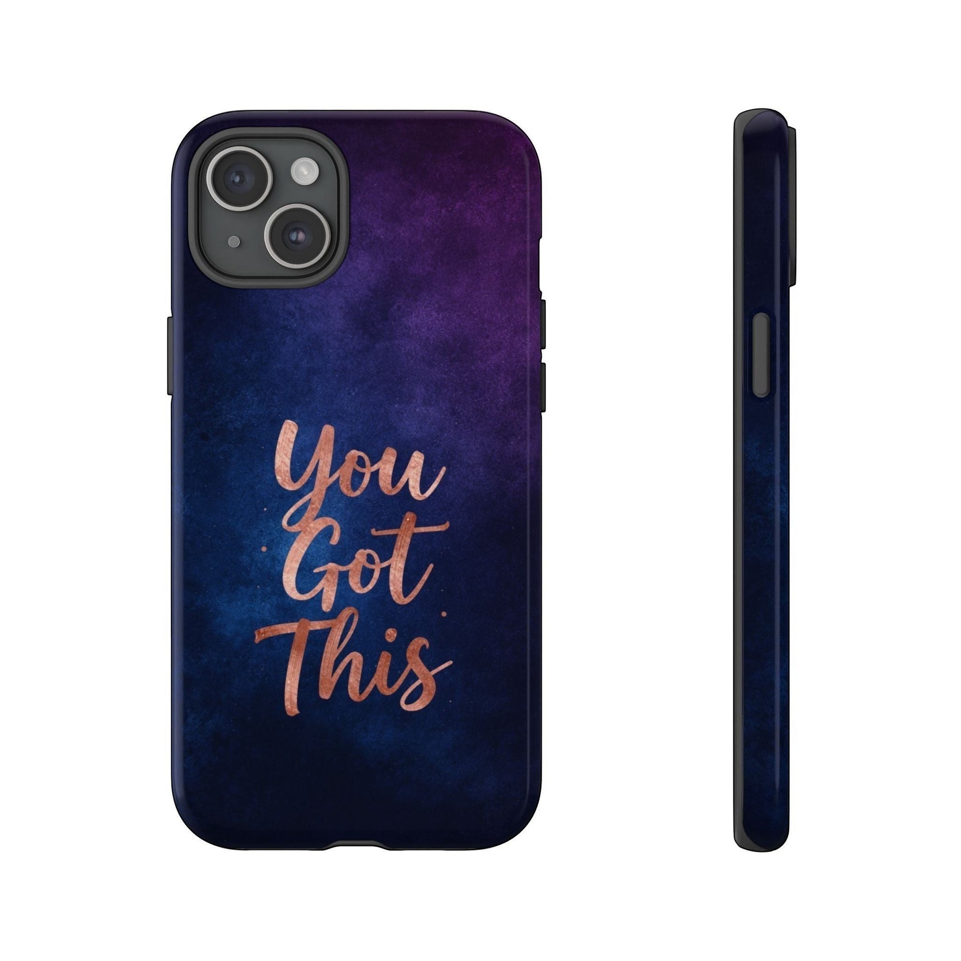 Inspiring Phone Cases iPhone MagSafe case with indigo galaxy design and rose gold You Got This quote