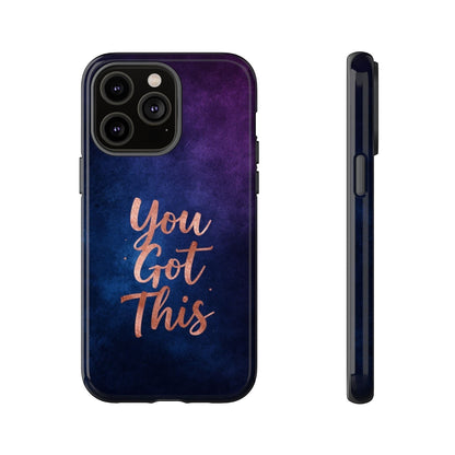 Inspiring Phone Cases iPhone MagSafe cover with indigo galaxy design and rose gold You Got This quote text.