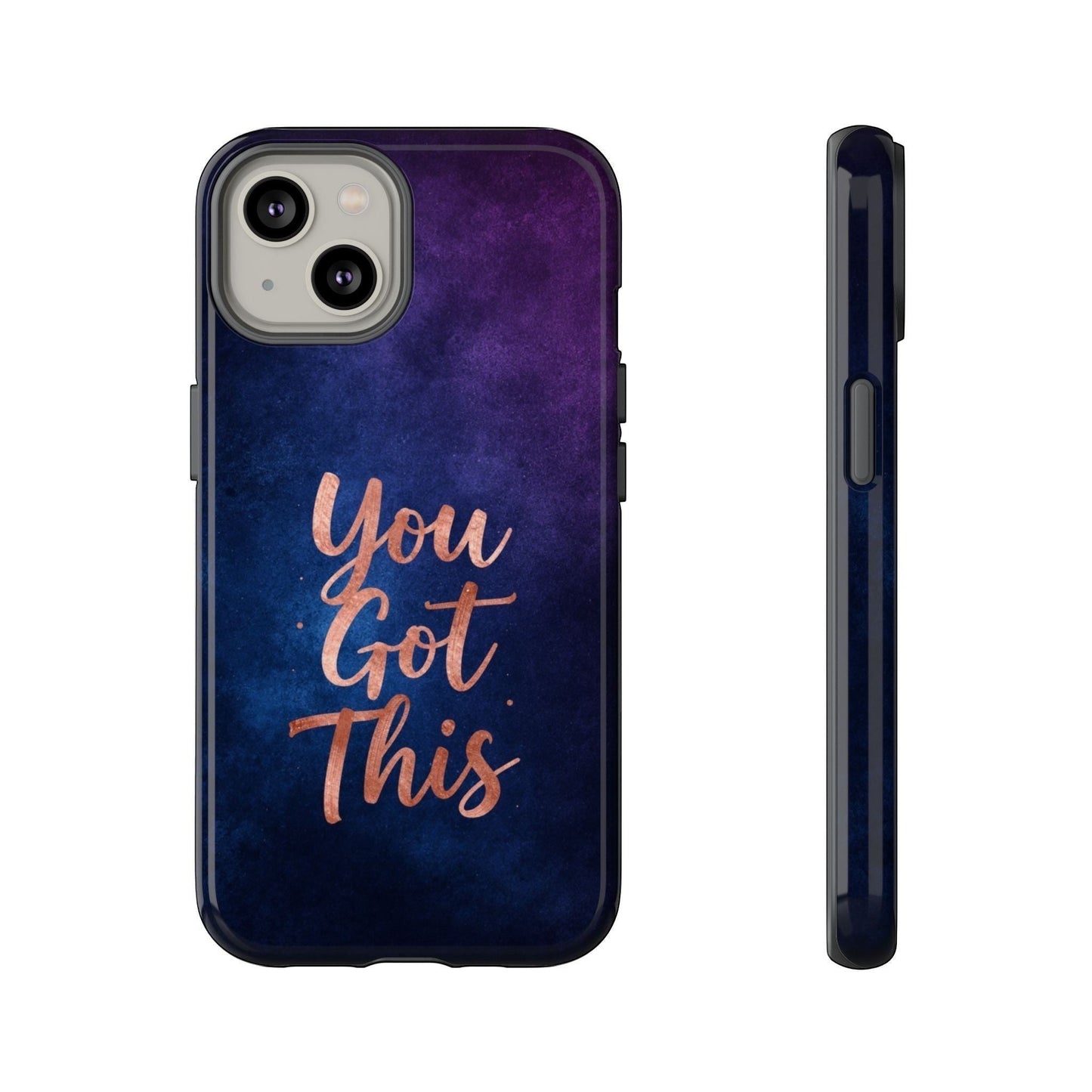 Inspiring Phone Cases iPhone MagSafe cover with indigo galaxy design and rose gold You Got This quote