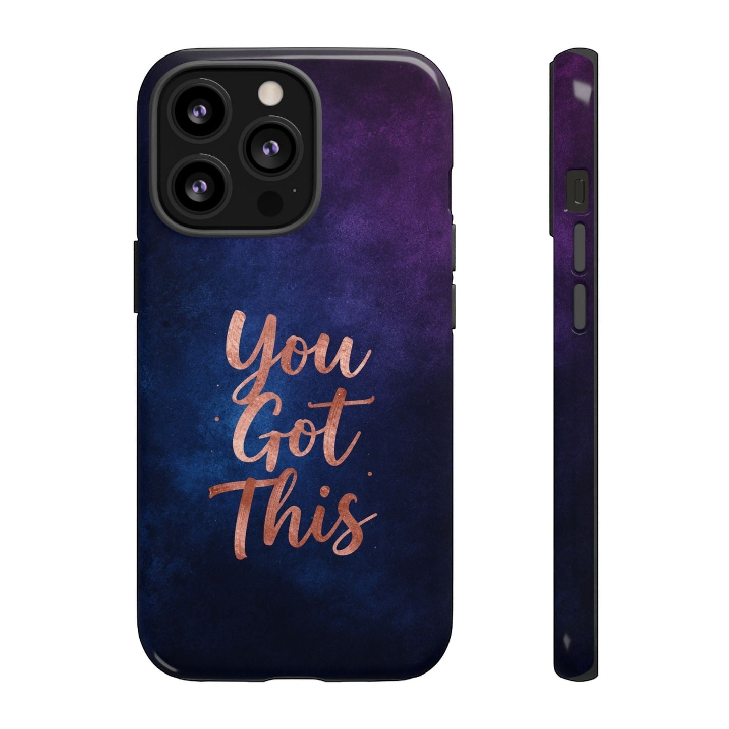 Inspiring Phone Cases iPhone MagSafe cover featuring an indigo galaxy design and rose gold You Got This quote