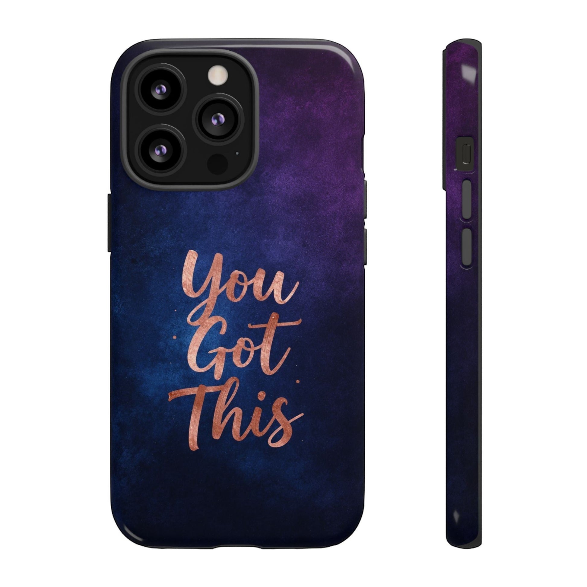 Inspiring Phone Cases iPhone MagSafe cover featuring an indigo galaxy design and rose gold You Got This quote