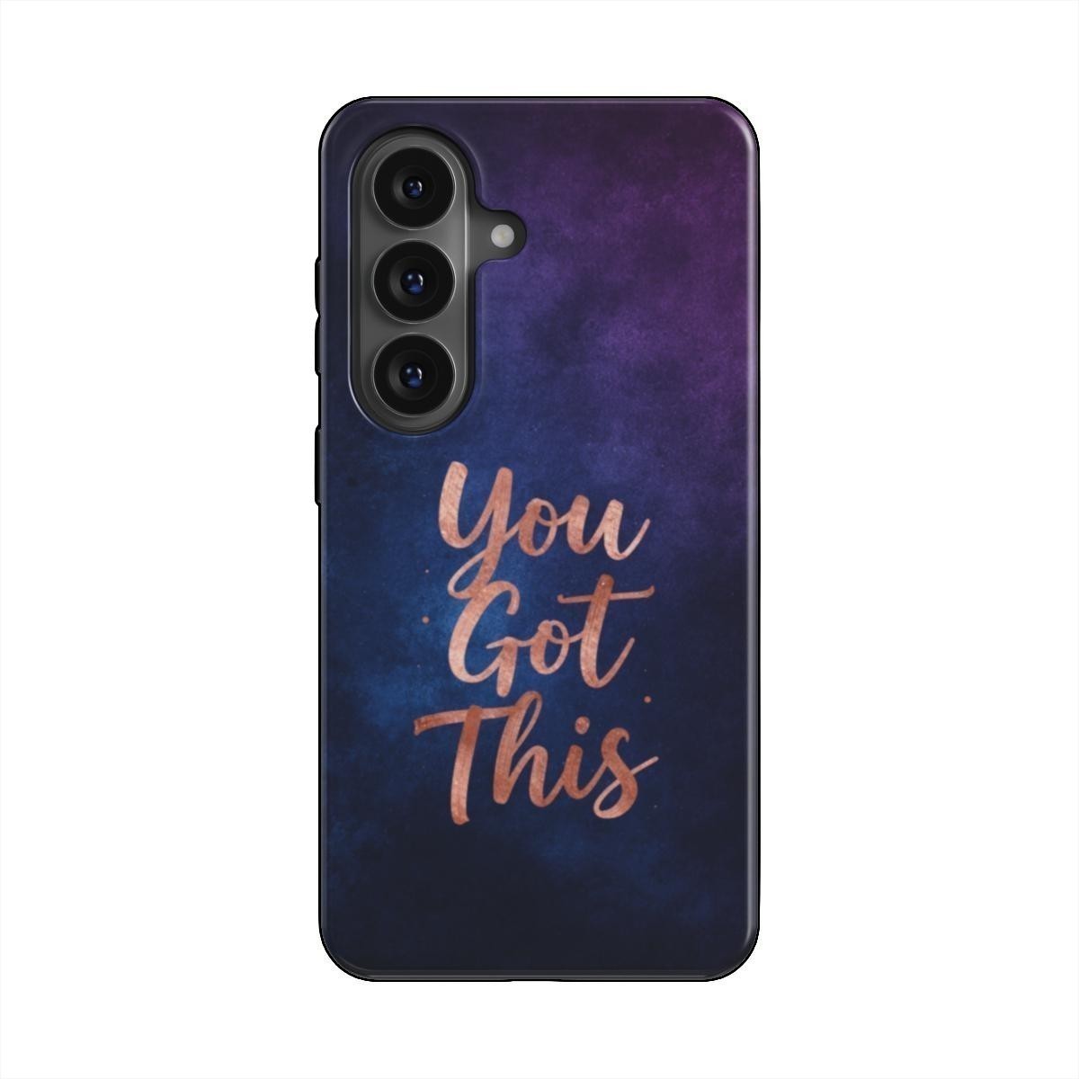 Inspiring Phone Cases Samsung phone case with indigo galaxy design and rose gold You Got This quote text.