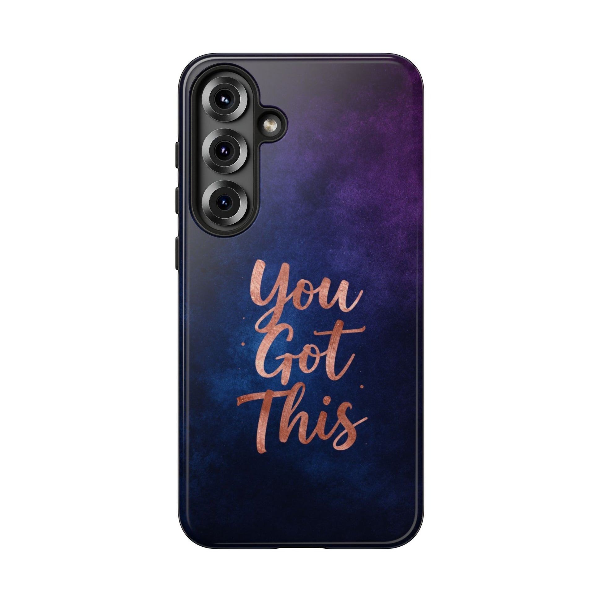 Inspiring Phone Cases Samsung phone case with indigo galaxy design and rose gold You Got This quote