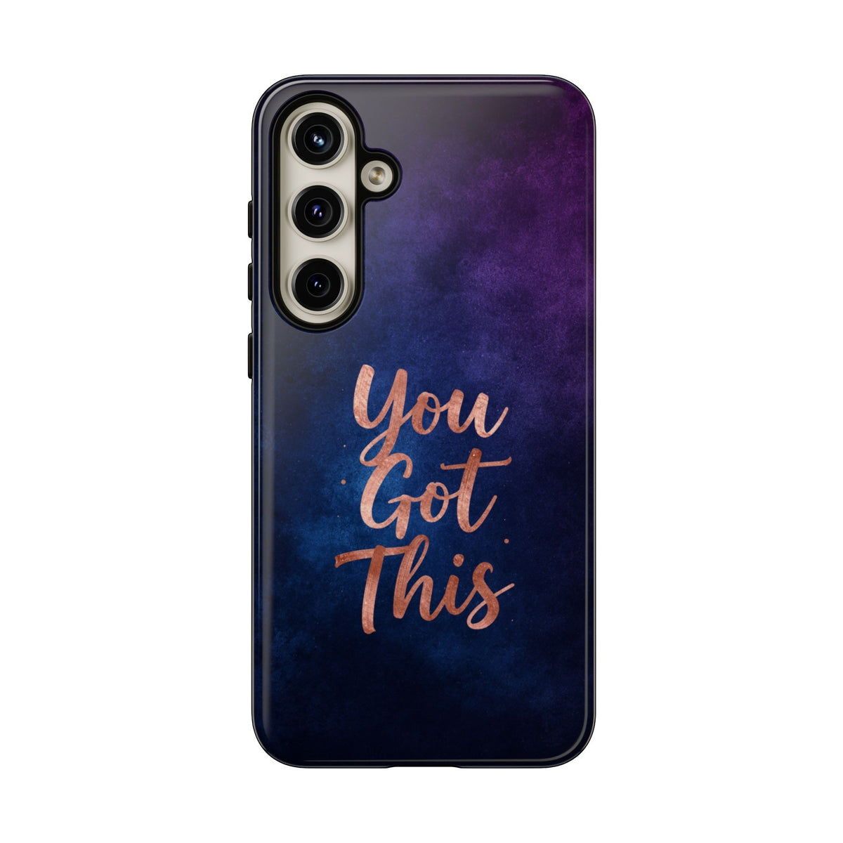 Inspiring Phone Cases Samsung phone case with indigo galaxy design and rose gold You Got This quote text