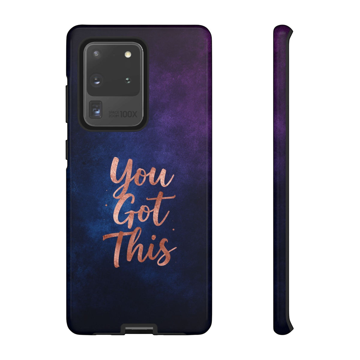 Inspiring Phone Cases Samsung phone case with indigo galaxy design and rose gold You Got This quote