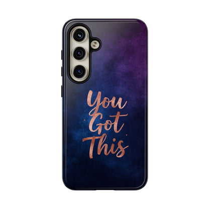 Inspiring Phone Cases Samsung Galaxy case with indigo galaxy print and rose gold You Got This inspirational quote