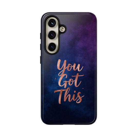 Inspiring Phone Cases Samsung Galaxy case with indigo galaxy print and rose gold You Got This inspirational quote