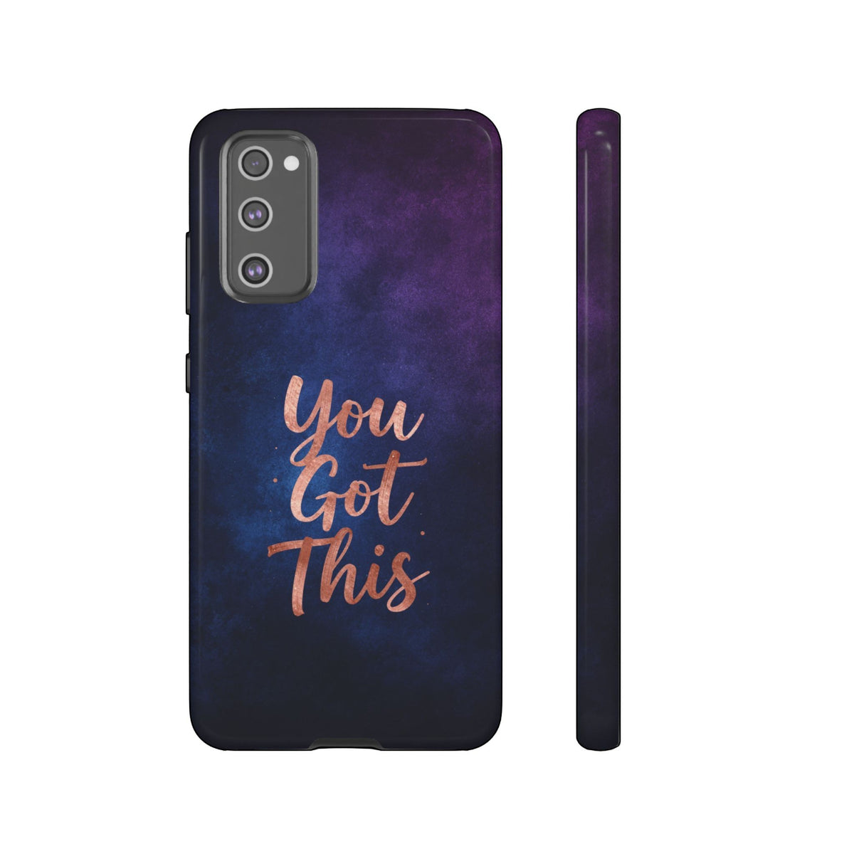 Inspiring Phone Cases Samsung phone case with indigo galaxy design and rose gold You Got This quote text