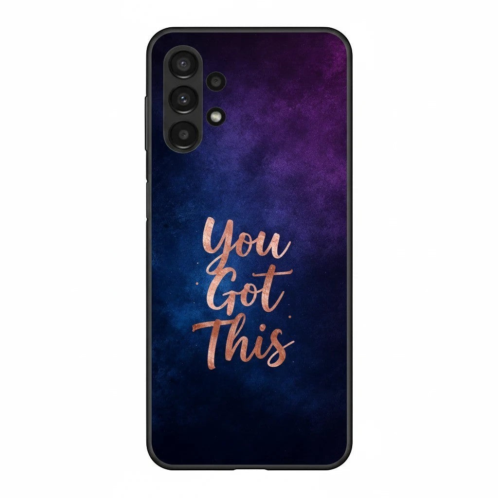 Inspiring Phone Cases Samsung phone case with indigo galaxy design and rose gold You Got This quote text