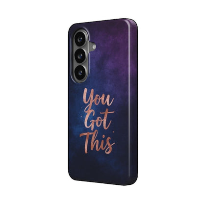 Inspiring Phone Cases Samsung phone case with indigo galaxy design and rose gold You Got This quote text