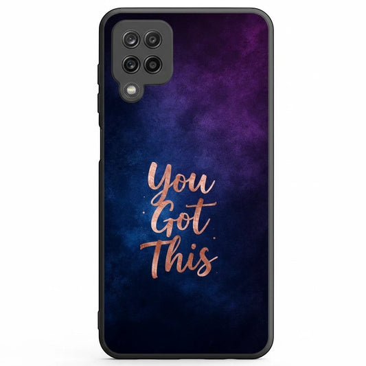 Inspiring Phone Cases Samsung phone case with indigo galaxy design and rose gold You Got This quote text.