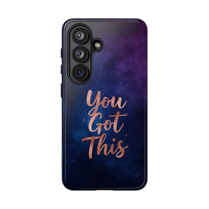 Inspiring Phone Cases Samsung phone case with indigo galaxy design and rose gold You Got This quote text