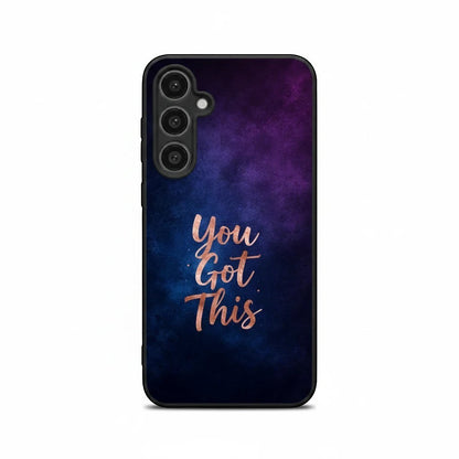 Inspiring Phone Cases Samsung phone case with indigo galaxy design and rose gold You Got This quote text